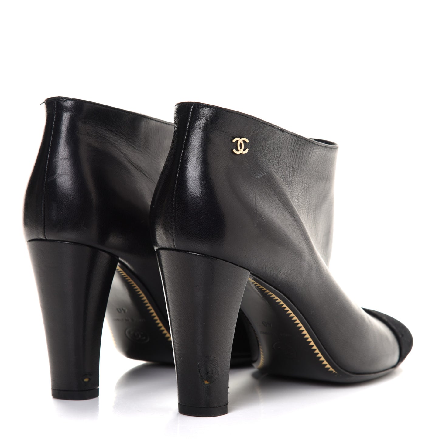 Lambskin Suede Cap Toe Short Ankle Boots 40 Black