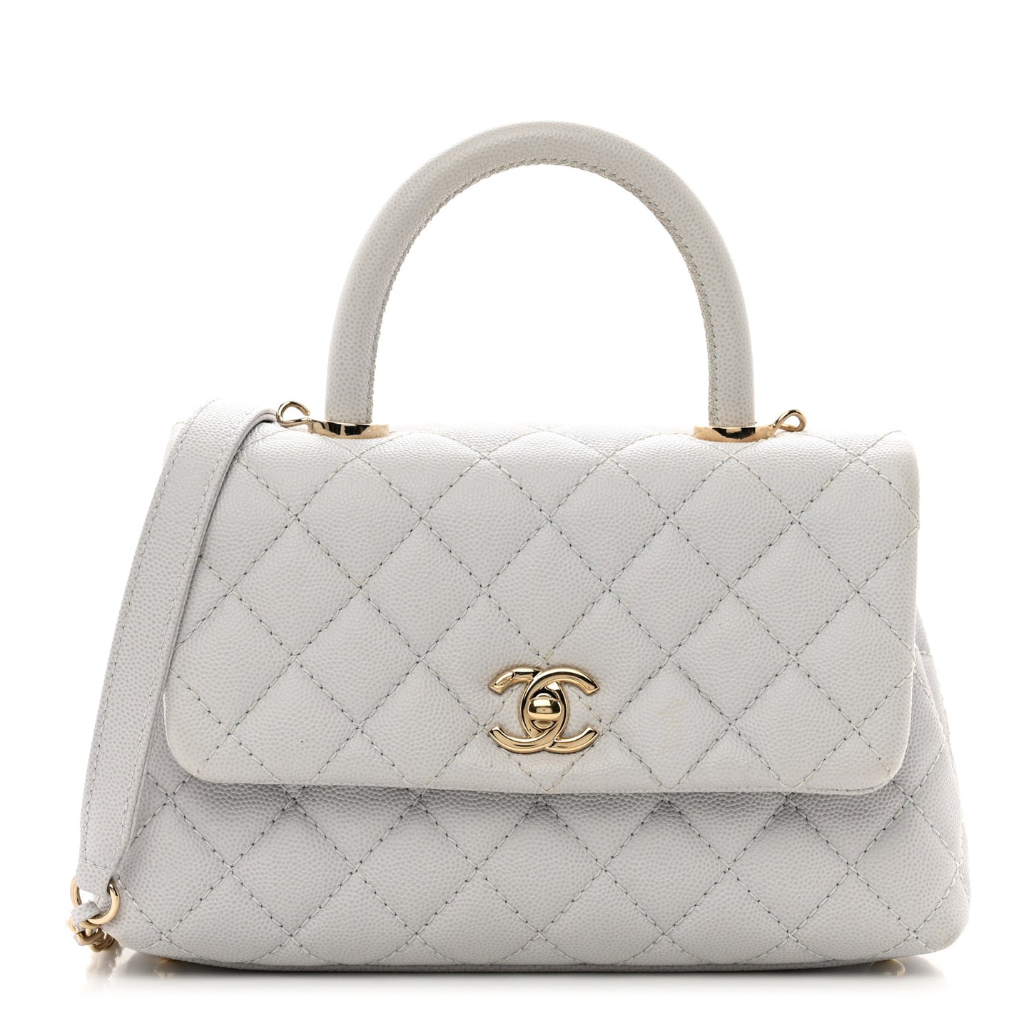 Caviar Quilted Mini Coco Handle Flap Light Grey