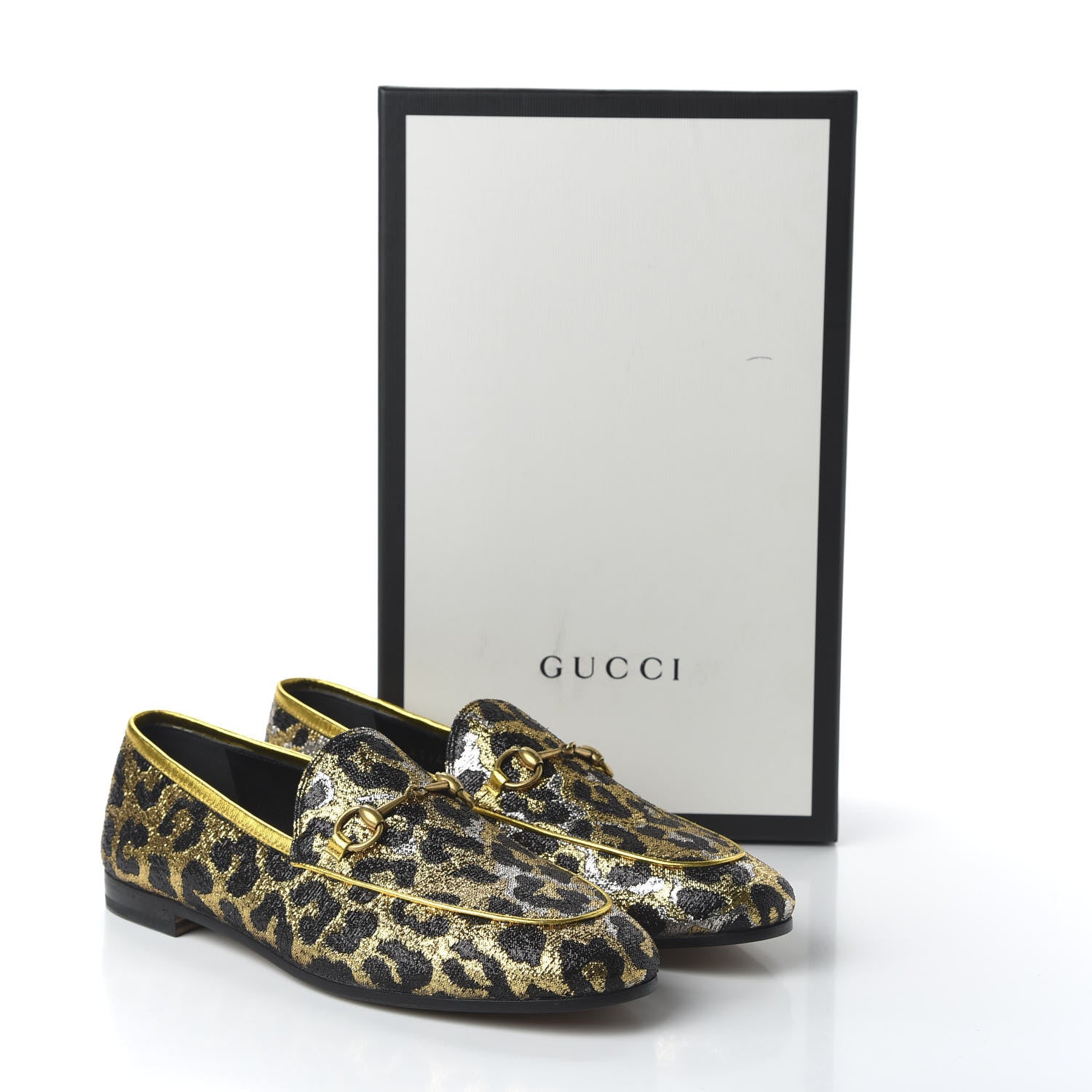 Gucci Jacquard Leopard Print Horsebit Womens Jordaan Loafers 38.5 Gold 9 of 10