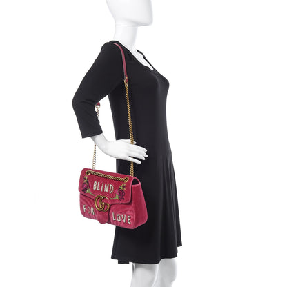 Gucci Velvet Matelasse Blind for Love Embroidered Medium GG Marmont Shoulder Bag Light Raspberry Rose Multicolor 2 of 20