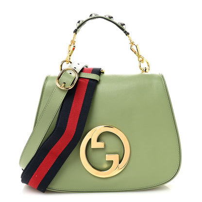 Gucci Roxy Calfskin Web Medium Blondie Top Handle Shoulder Flap Bag Salamander Green 1 of 10