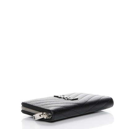 Saint Laurent Grain De Poudre Matelasse Chevron Monogram Zip Around Wallet Black 4 of 7