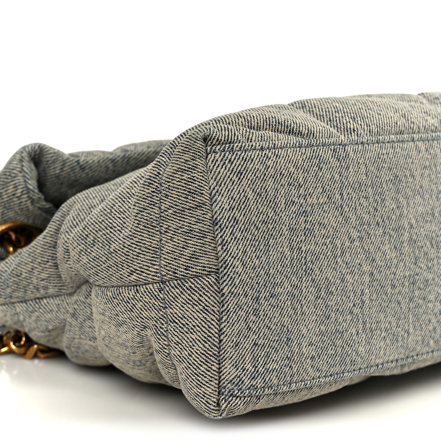 Denim Quilted Medium Loulou Puffer Monogram Chain Satchel Azur