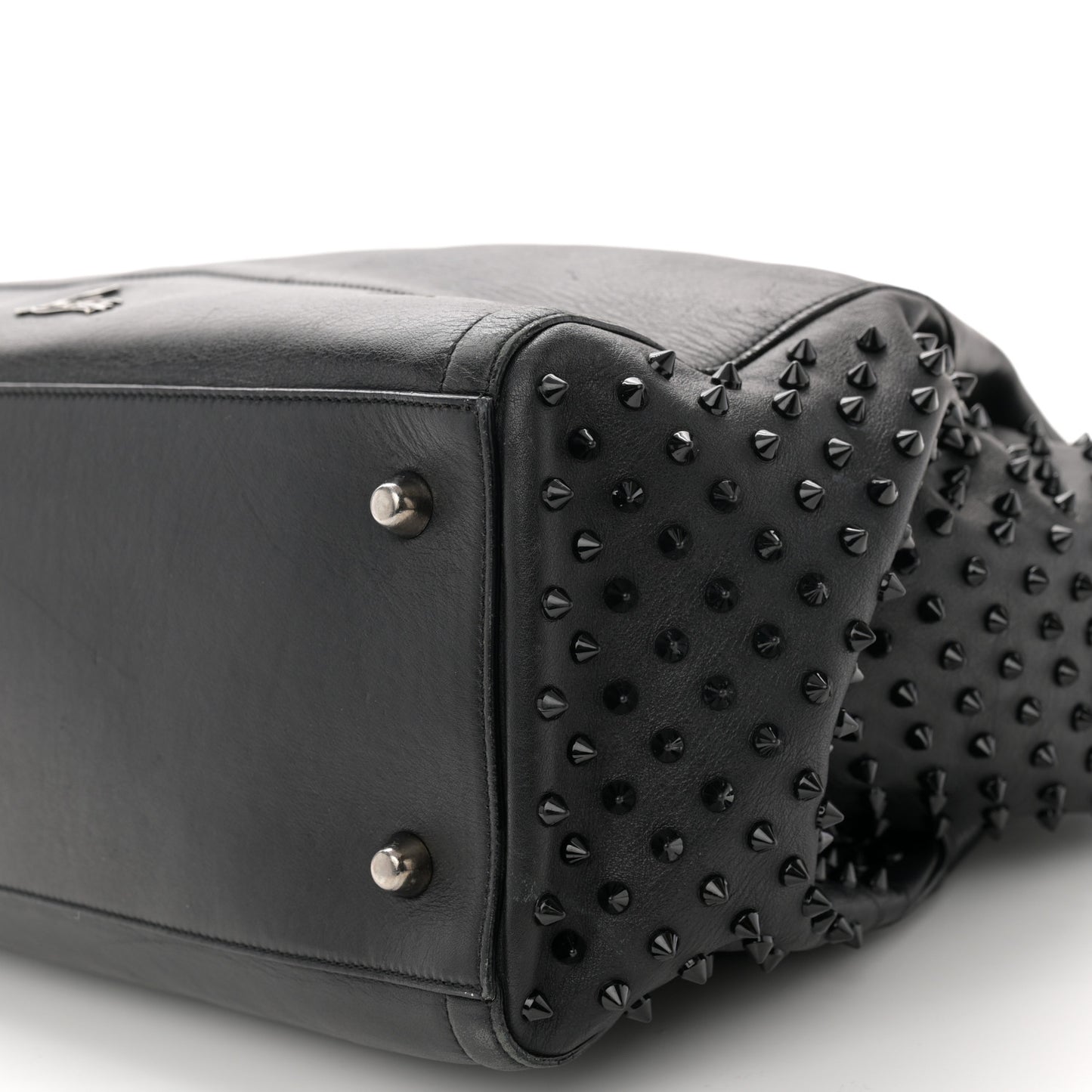 CHRISTIAN LOUBOUTIN Calfskin Justine Spikes Tote Black