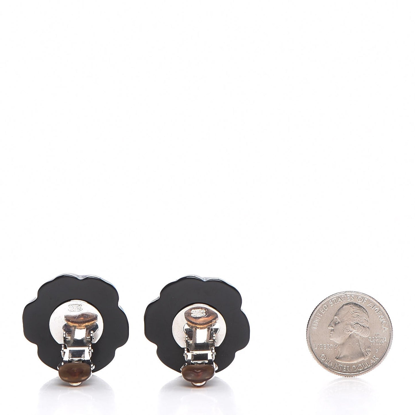 Resin Camellia CC Clip On Earrings Black