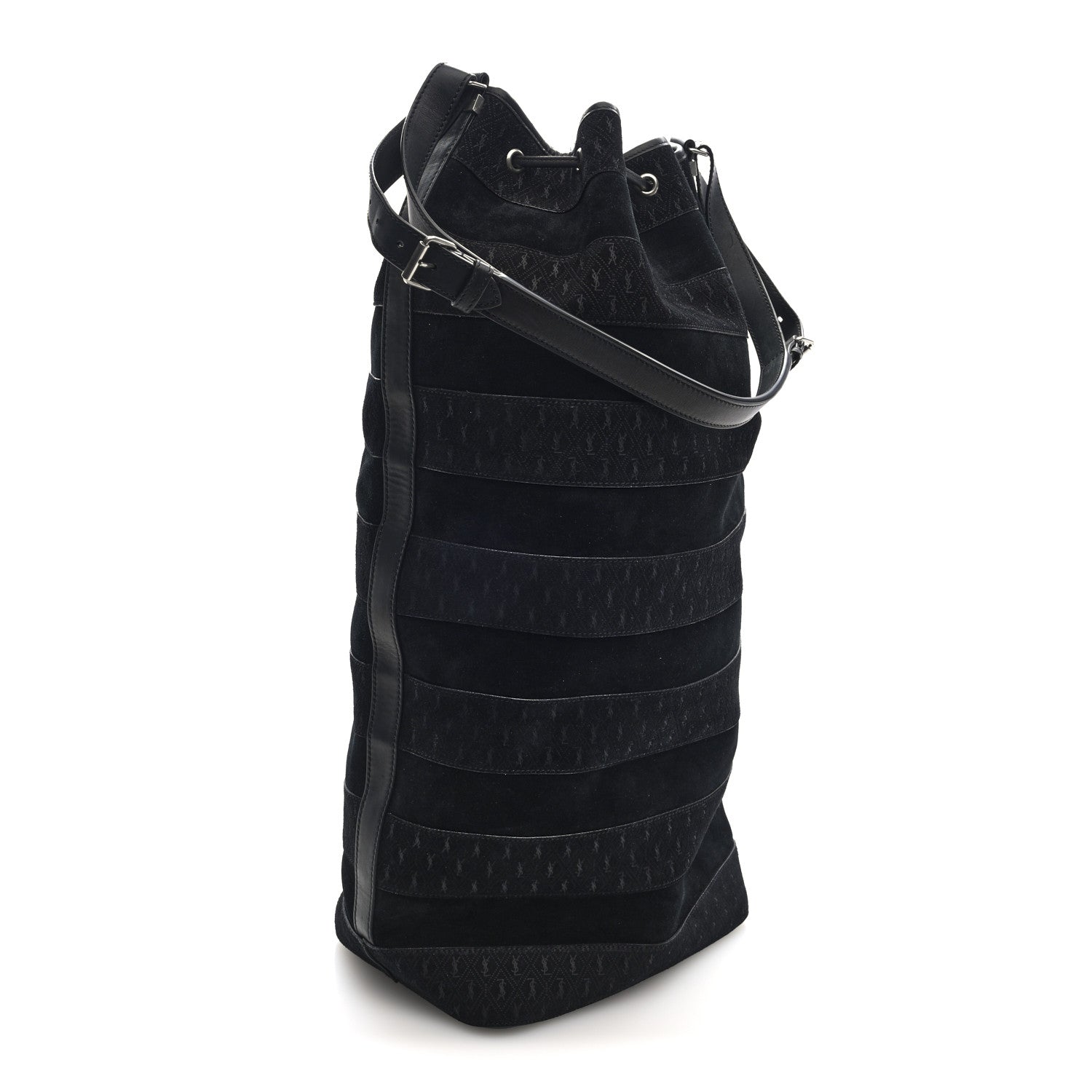 Saint Laurent Suede All-Over Monogram Giant Bucket Bag Black 3 of 9