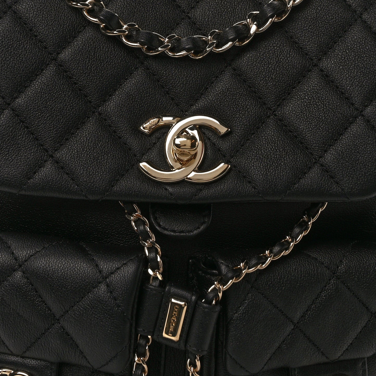Calfskin Quilted Medium Duma Pockets Drawstring Backpack Black
