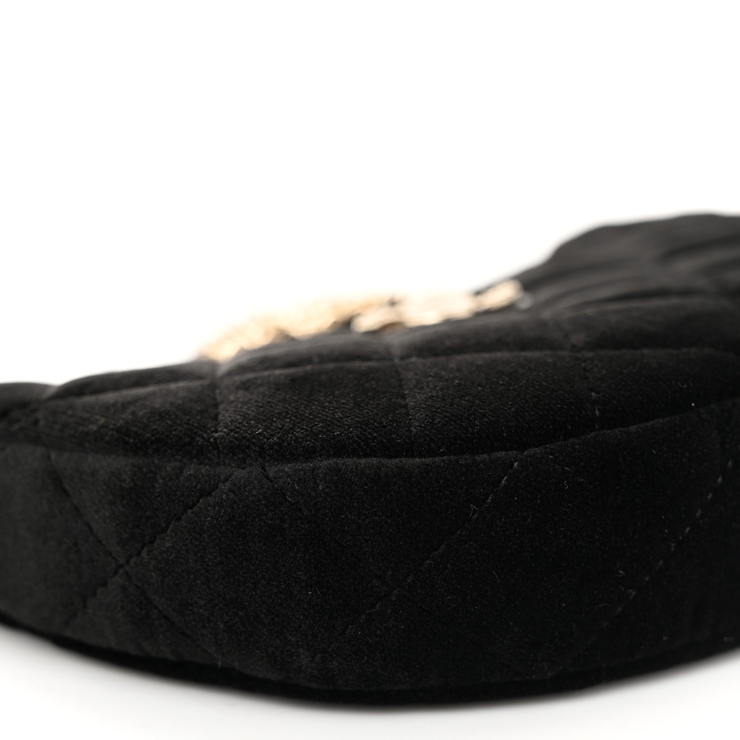 Velvet Crystal Quilted Chain Hobo Black