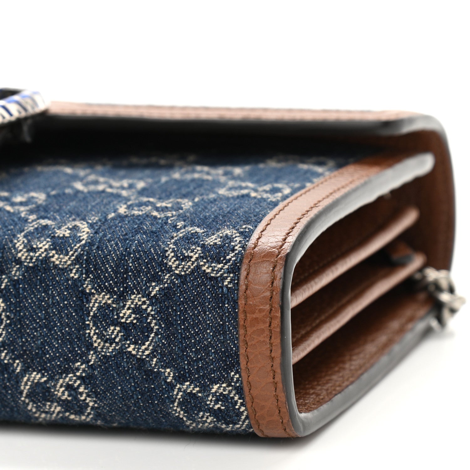 Gucci New Denim GG Monogram Dollar Calfskin Enamel Mini Dionysus Chain Wallet Blue Tea Cuir Epilog Electric Blue 10 of 11
