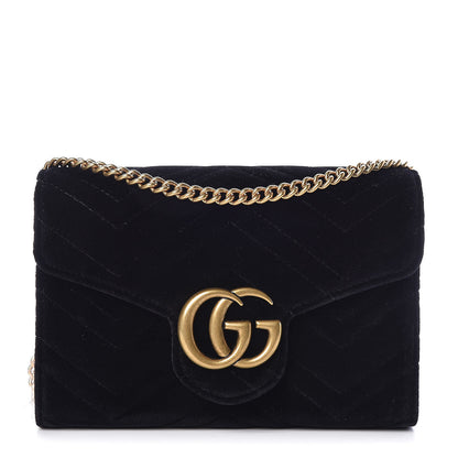 Gucci Velvet Matelasse GG Marmont Chain Wallet Black 1 of 10