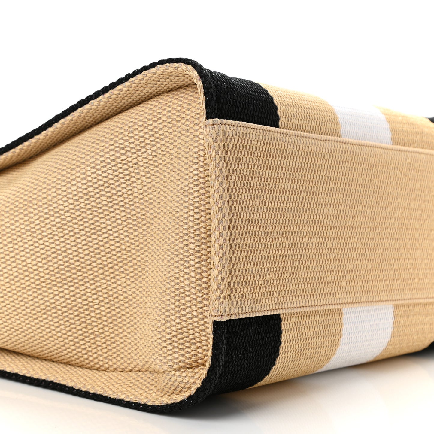 Straw Raffia Calfskin Striped Medium Deauville Tote Black Beige Ivory