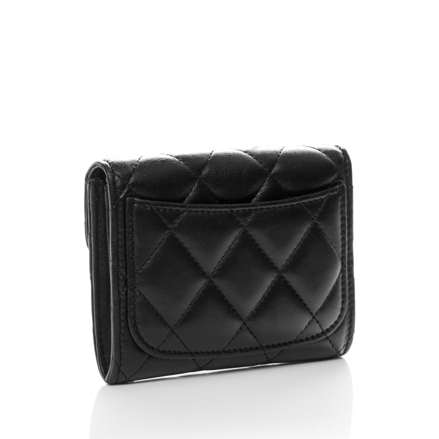Lambskin Quilted Flap Card Holder Wallet Black