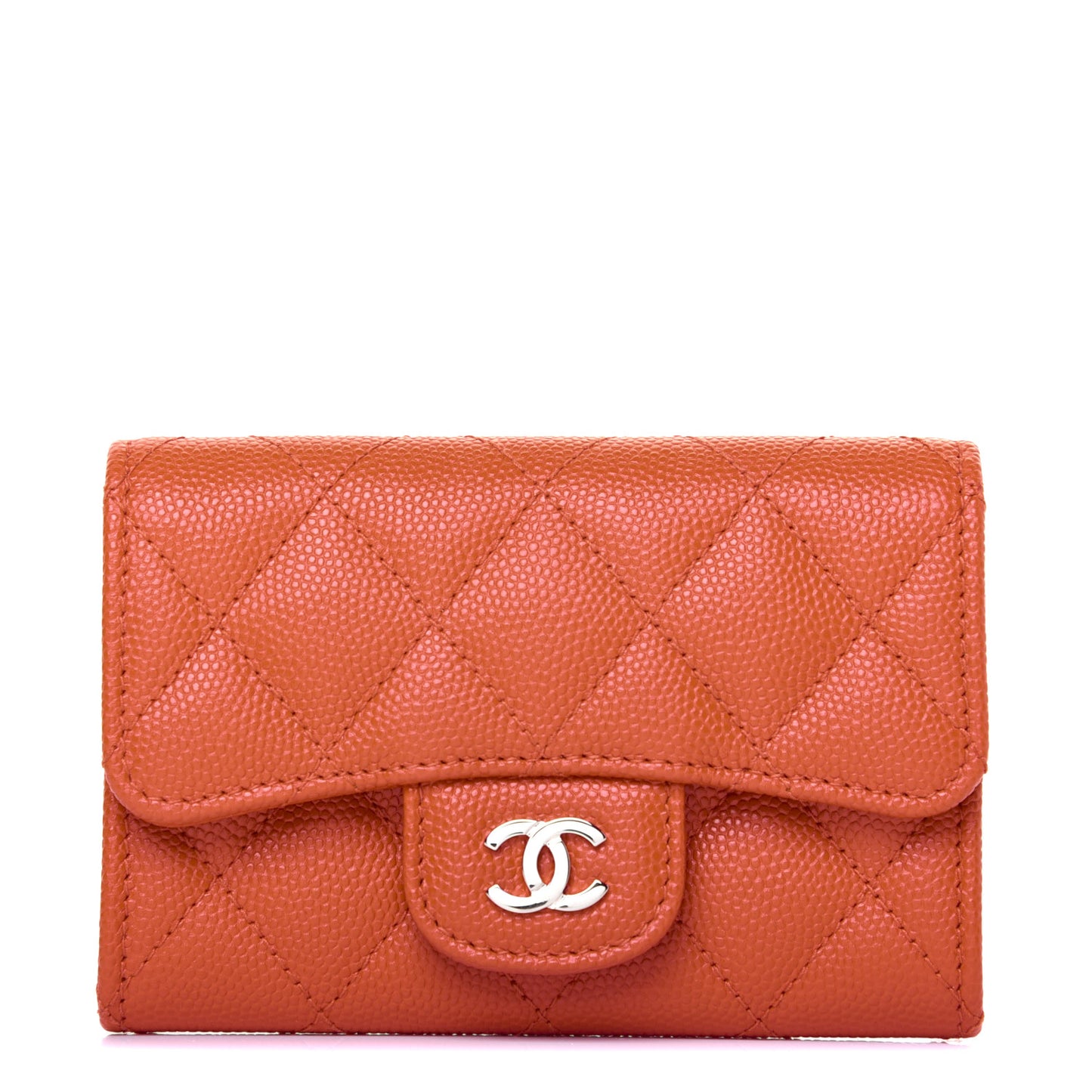 Caviar Quilted Flap Card Holder Orange