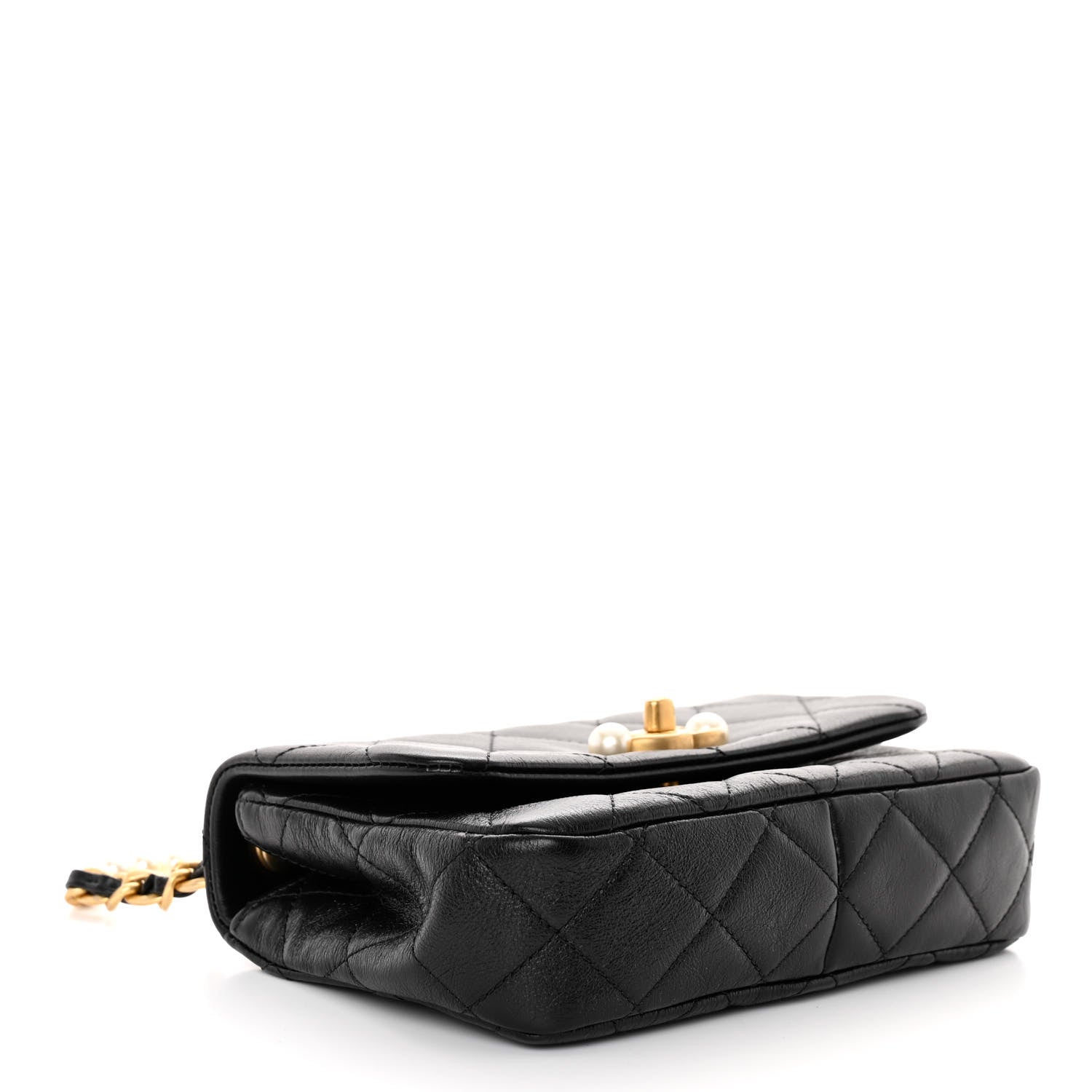 Chanel Glazed Calfskin Quilted Mini Pearl Side Flap Black 4 of 12