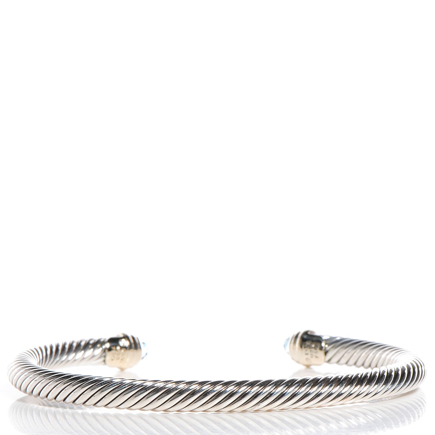 David Yurman Sterling Silver 14K Yellow Gold Blue Topaz 5mm Cable Classics Petite Color Bracelet 3 of 4