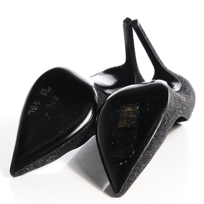 Saint Laurent Glitter Goatskin Paris 105 Pump 38 Black Silver 5 of 8
