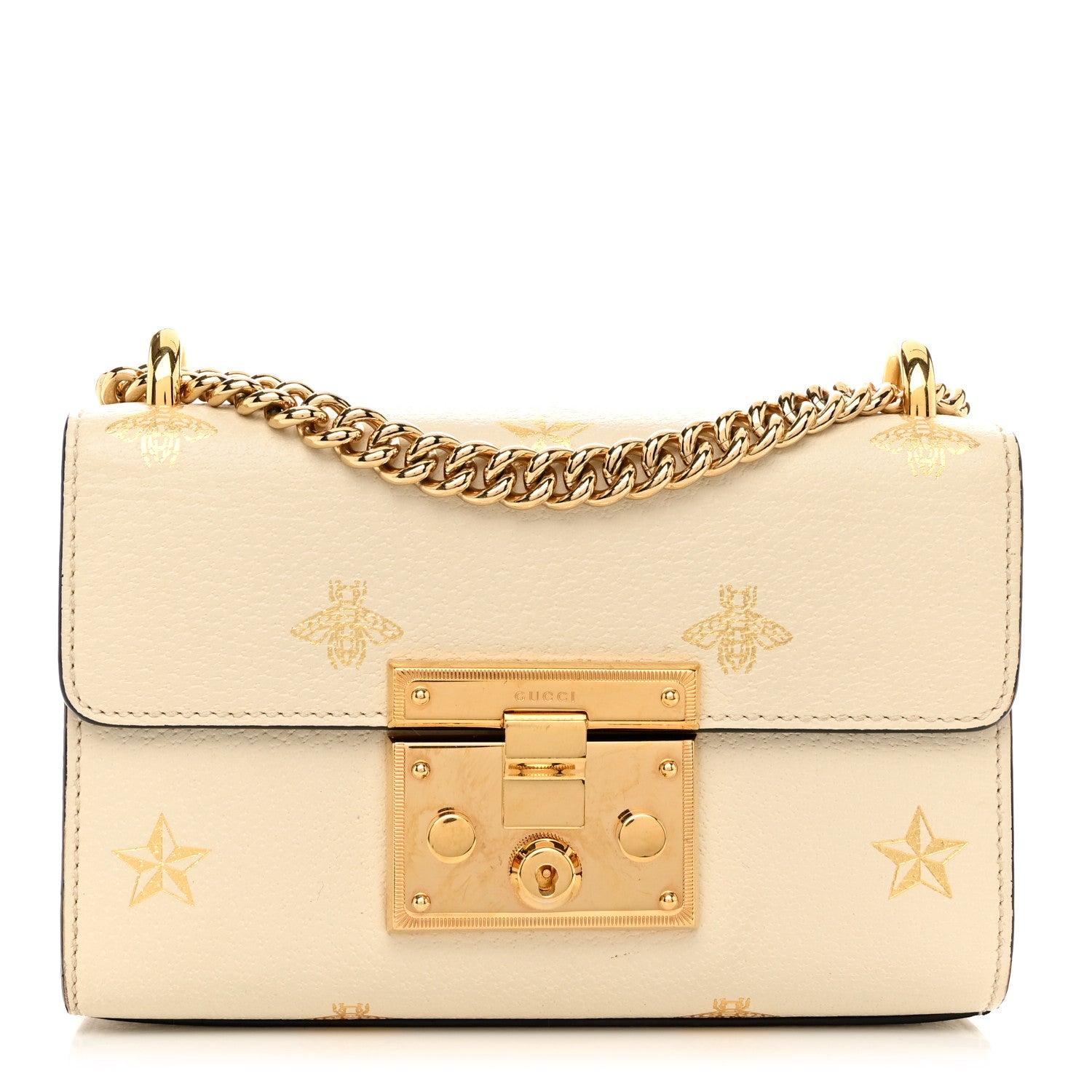 Gucci Grained Calfskin Bee Star Small Padlock Shoulder Bag White 1 of 12