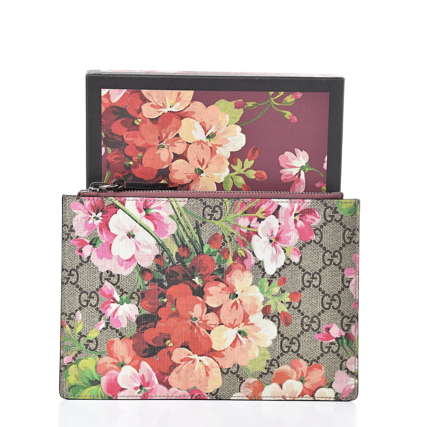 GG Supreme Monogram Blooms Small Zip Pouch Beige Multicolor Dry Rose