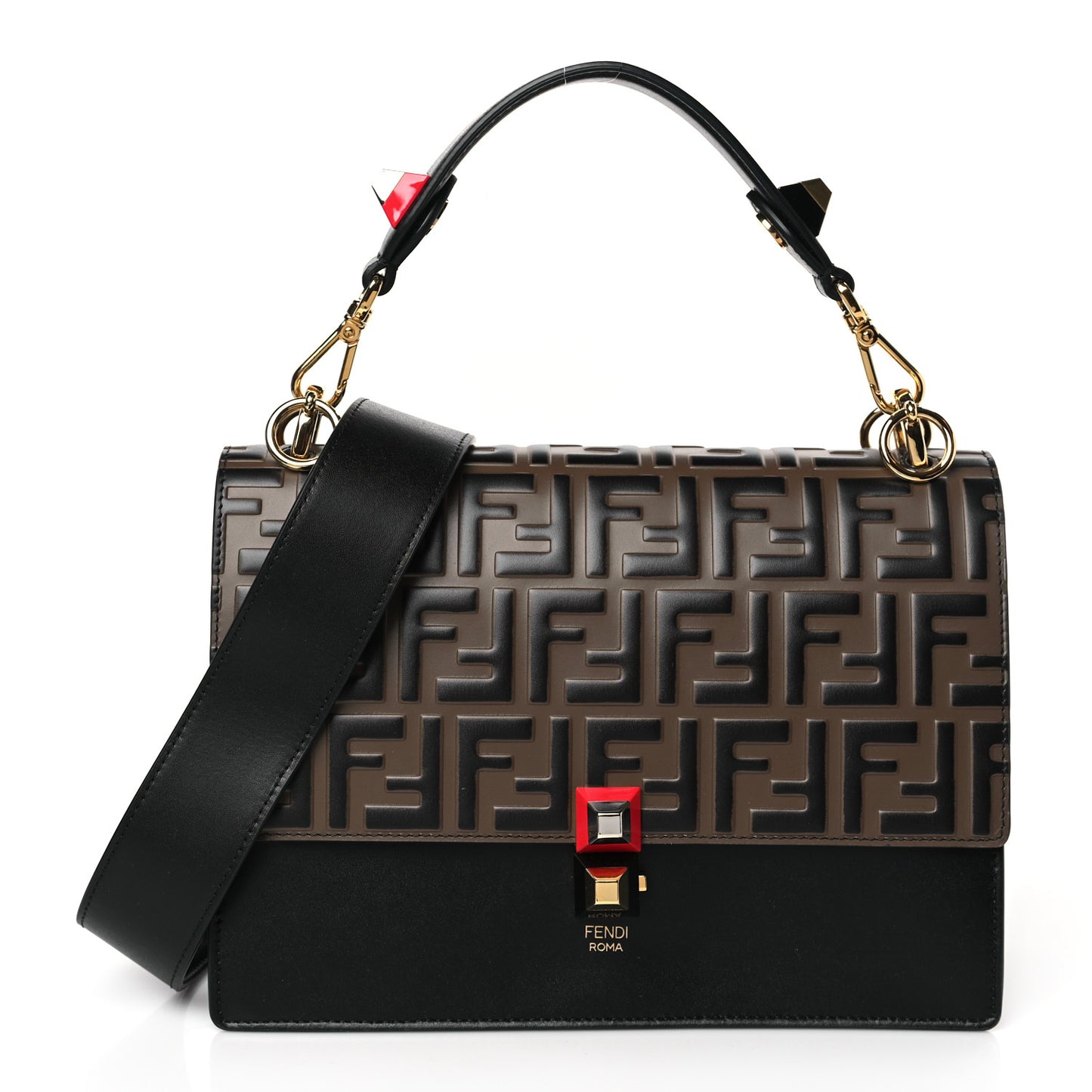 Vitello Liberty Bi-Color FF 1974 Embossed Kan I Shoulder Bag Black Maya