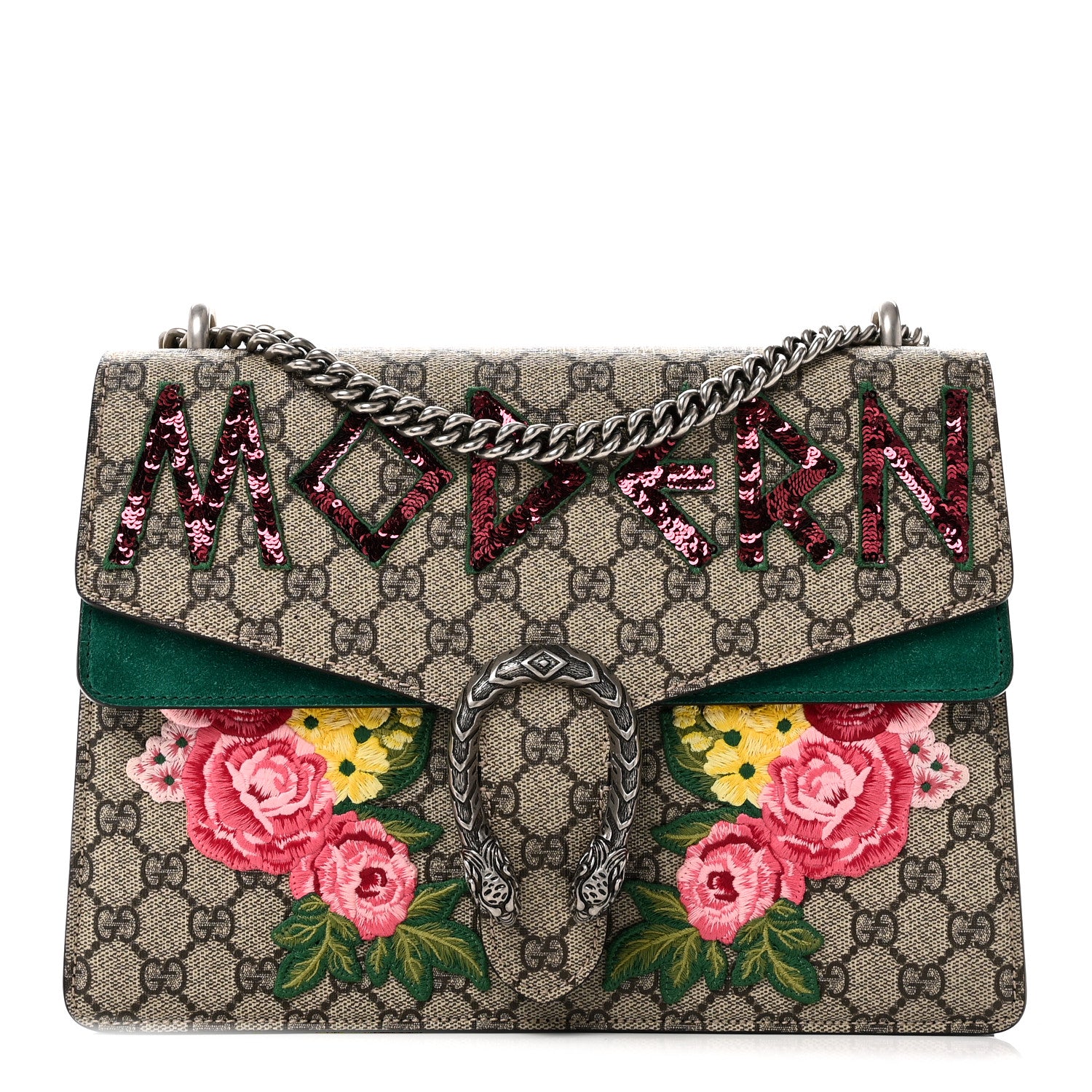Gucci GG Supreme Monogram Embroidered Medium Dionysus Shoulder Bag Emerald 1 of 11