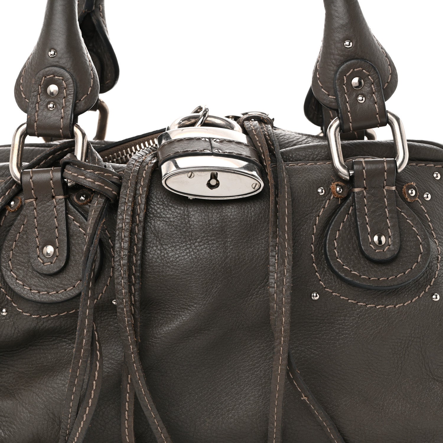 Chloe Calfskin Medium Paddington Satchel Gris Vert 1893526