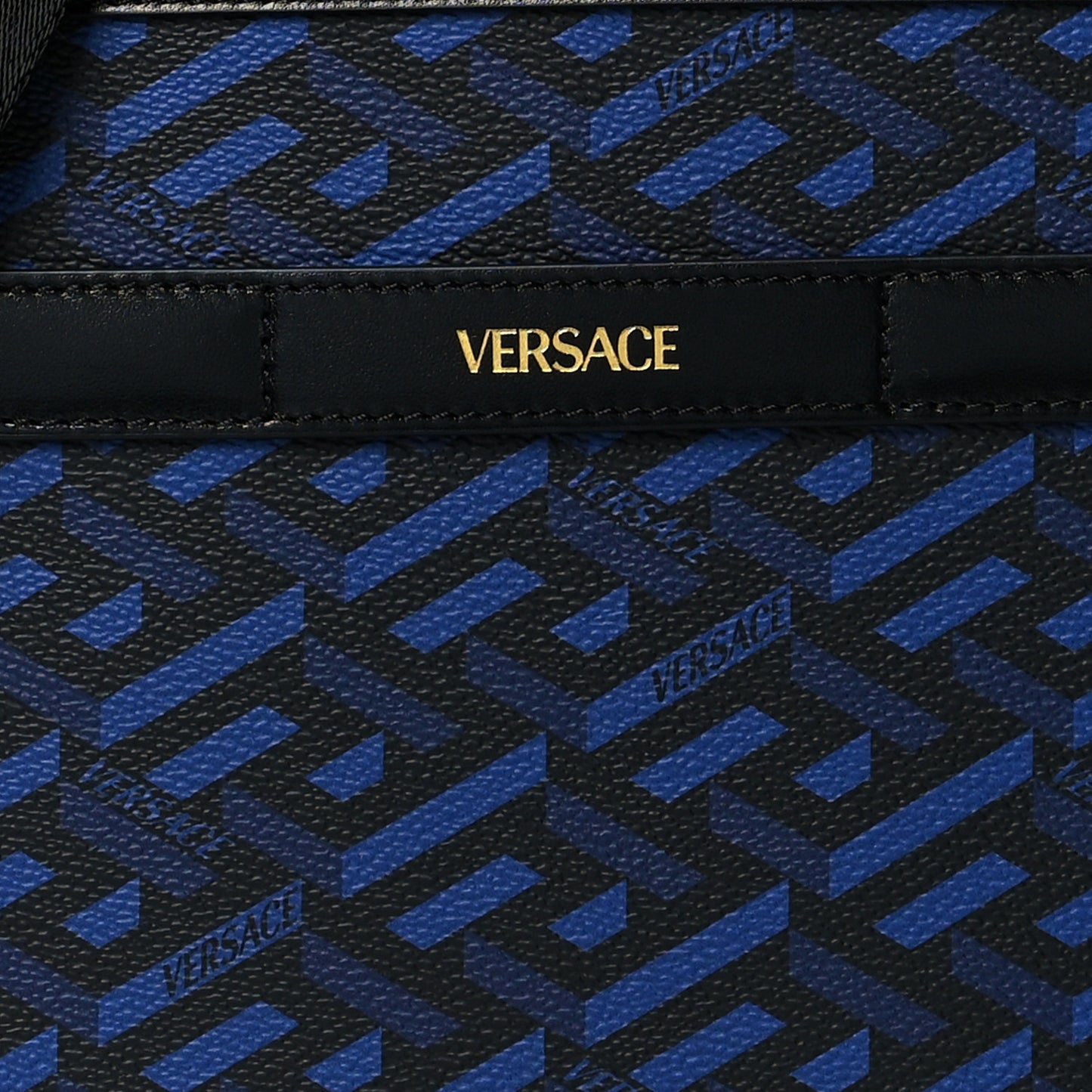 Coated Canvas La Greca Signature Messenger Bag Black Blue