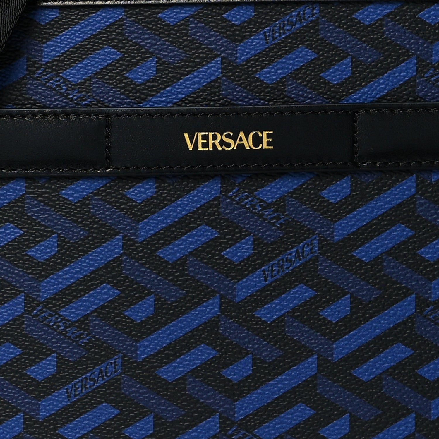Versace Coated Canvas La Greca Signature Messenger Bag Black Blue 7 of 10