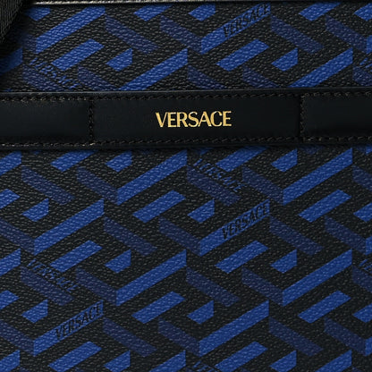 Versace Coated Canvas La Greca Signature Messenger Bag Black Blue 7 of 10