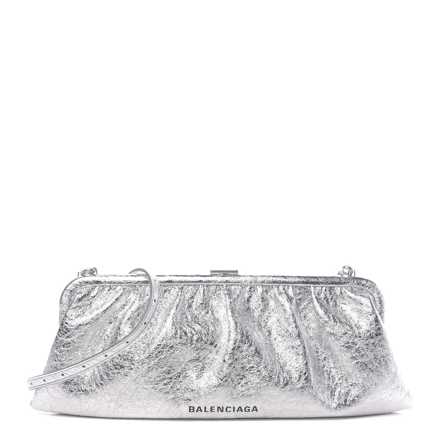 Metallic Textured Calfskin Logo XL Cloud Clutch Silver