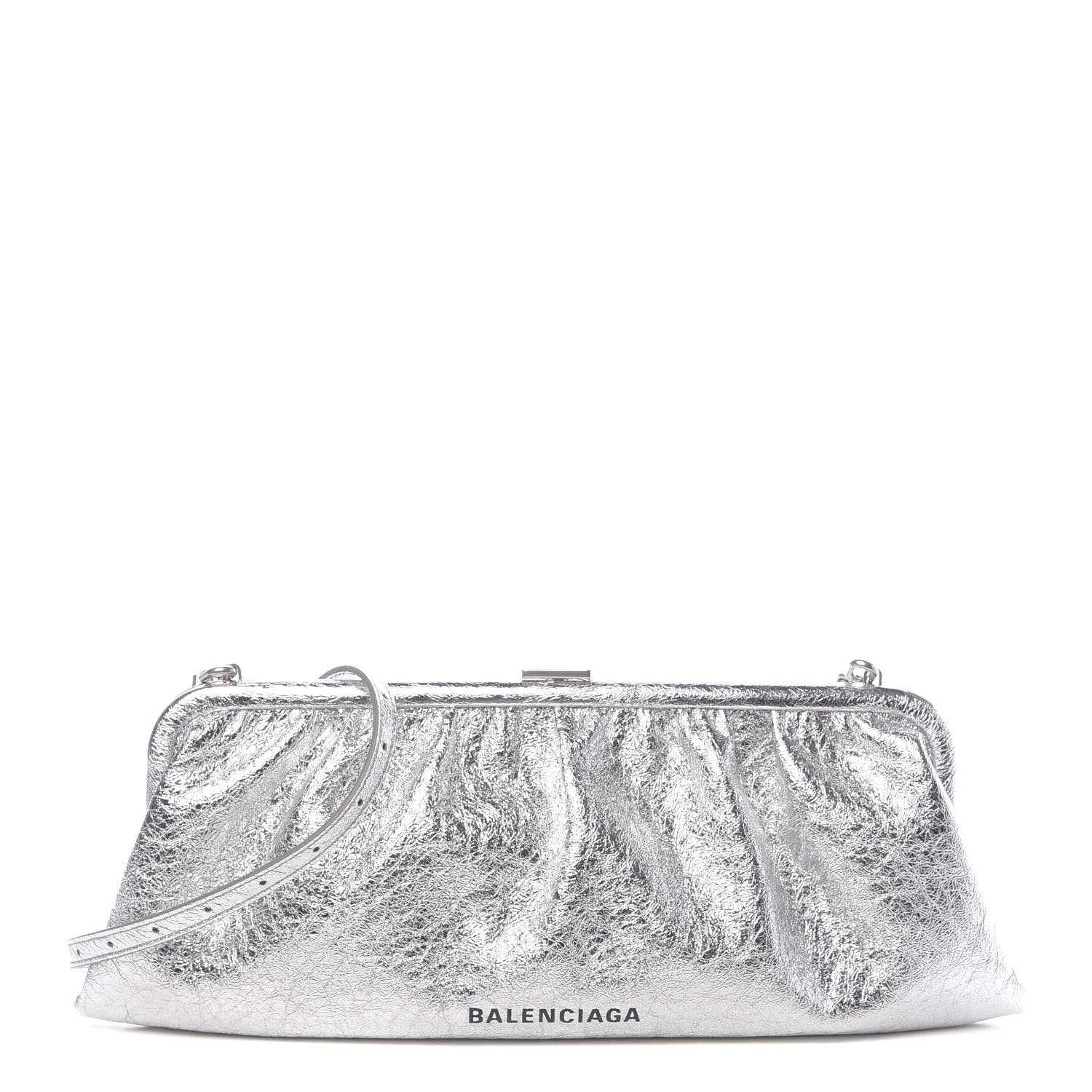 Balenciaga Metallic Textured Calfskin Logo XL Cloud Clutch Silver 1 of 10