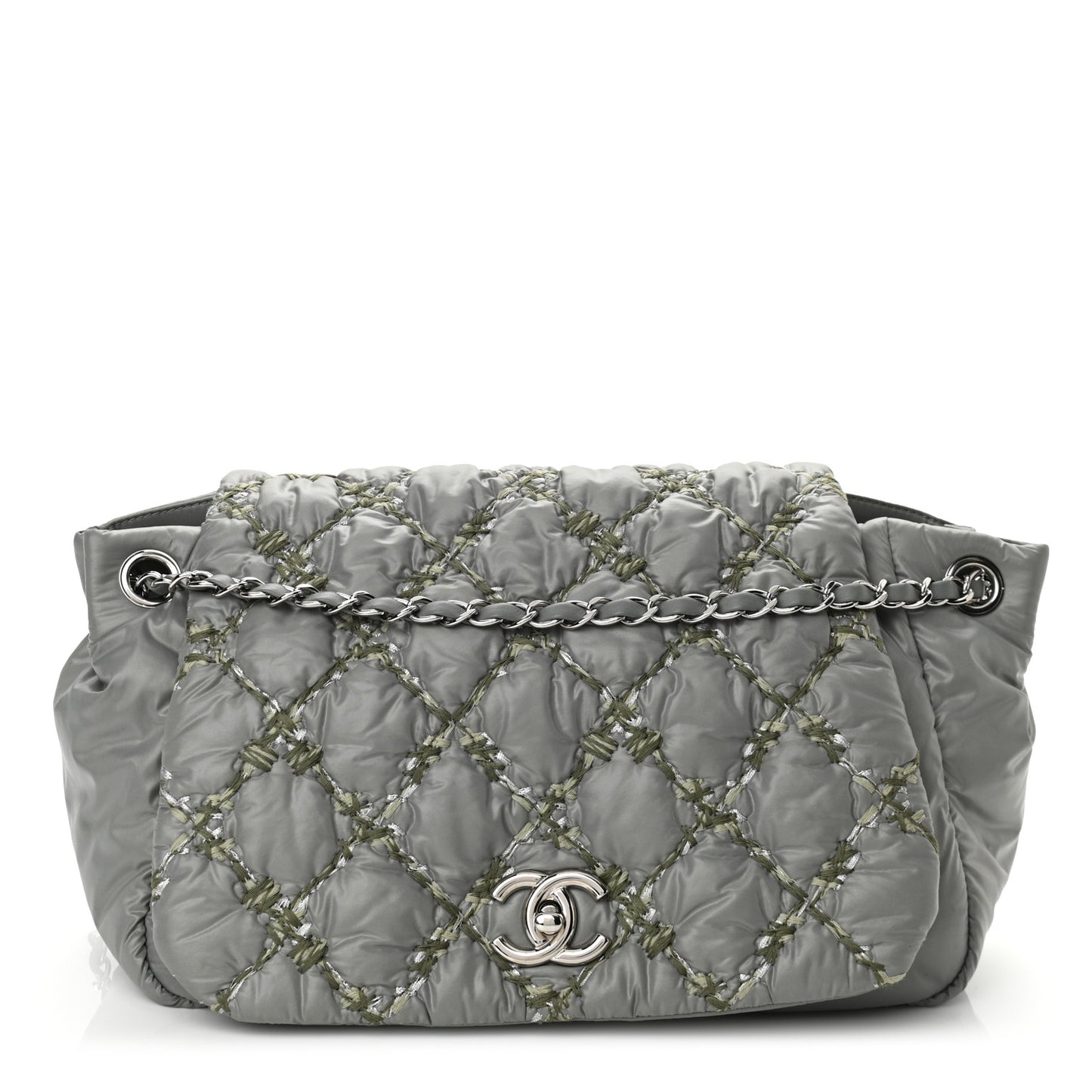 Nylon Quilted Tweed Stitch Bubble Accordion Flap Grey