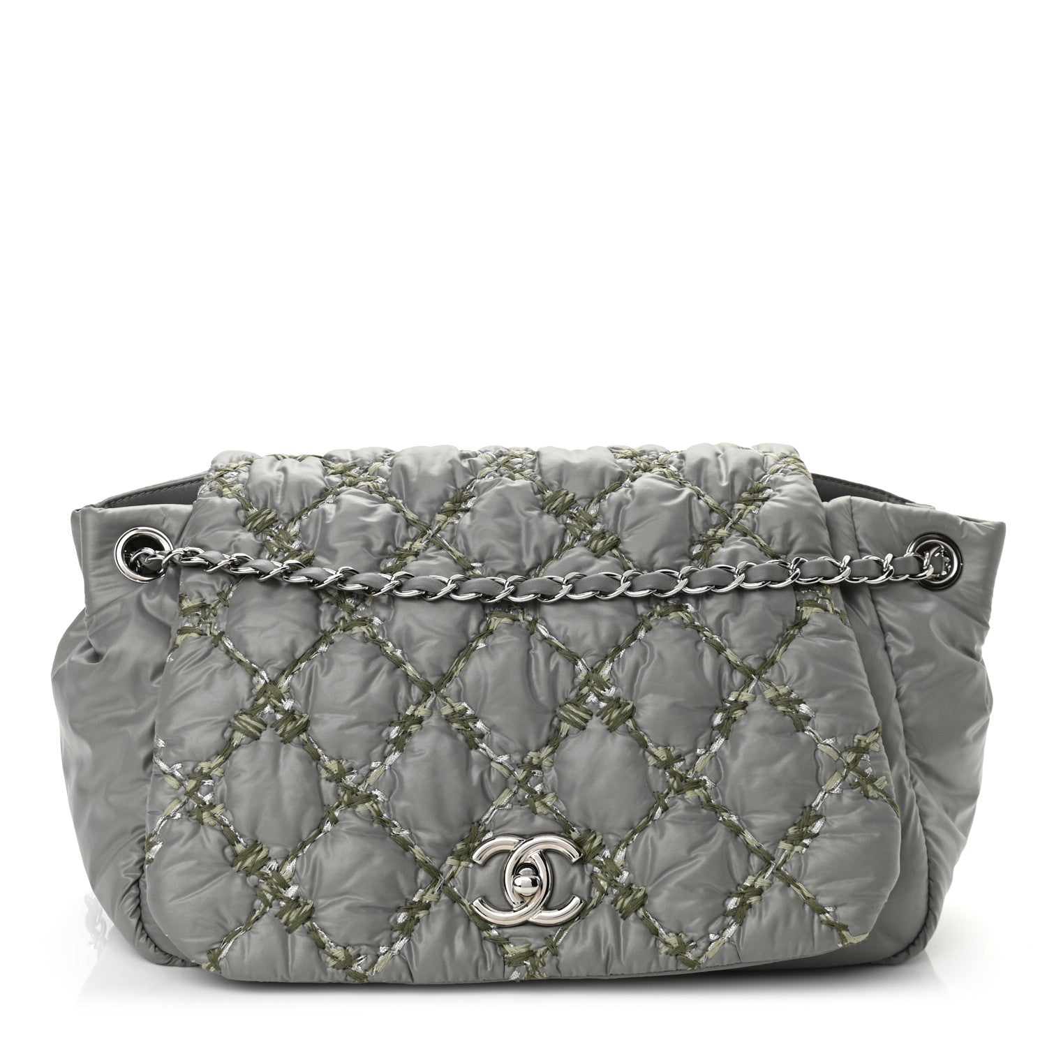 Chanel Nylon Quilted Tweed Stitch Bubble Accordion Flap Grey 1 of 10