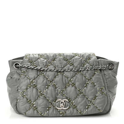 Chanel Nylon Quilted Tweed Stitch Bubble Accordion Flap Grey 1 of 10