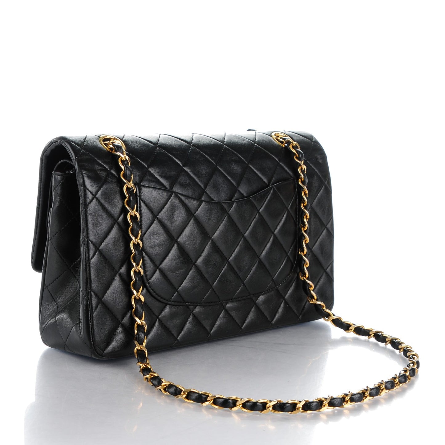 Lambskin Quilted Medium Double Flap Black