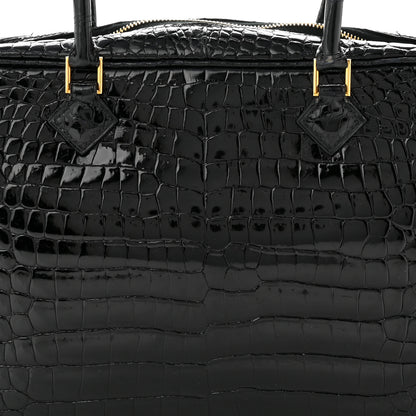 Hermes Shiny Porosus Crocodile Plume Elan 28 Black 7 of 9