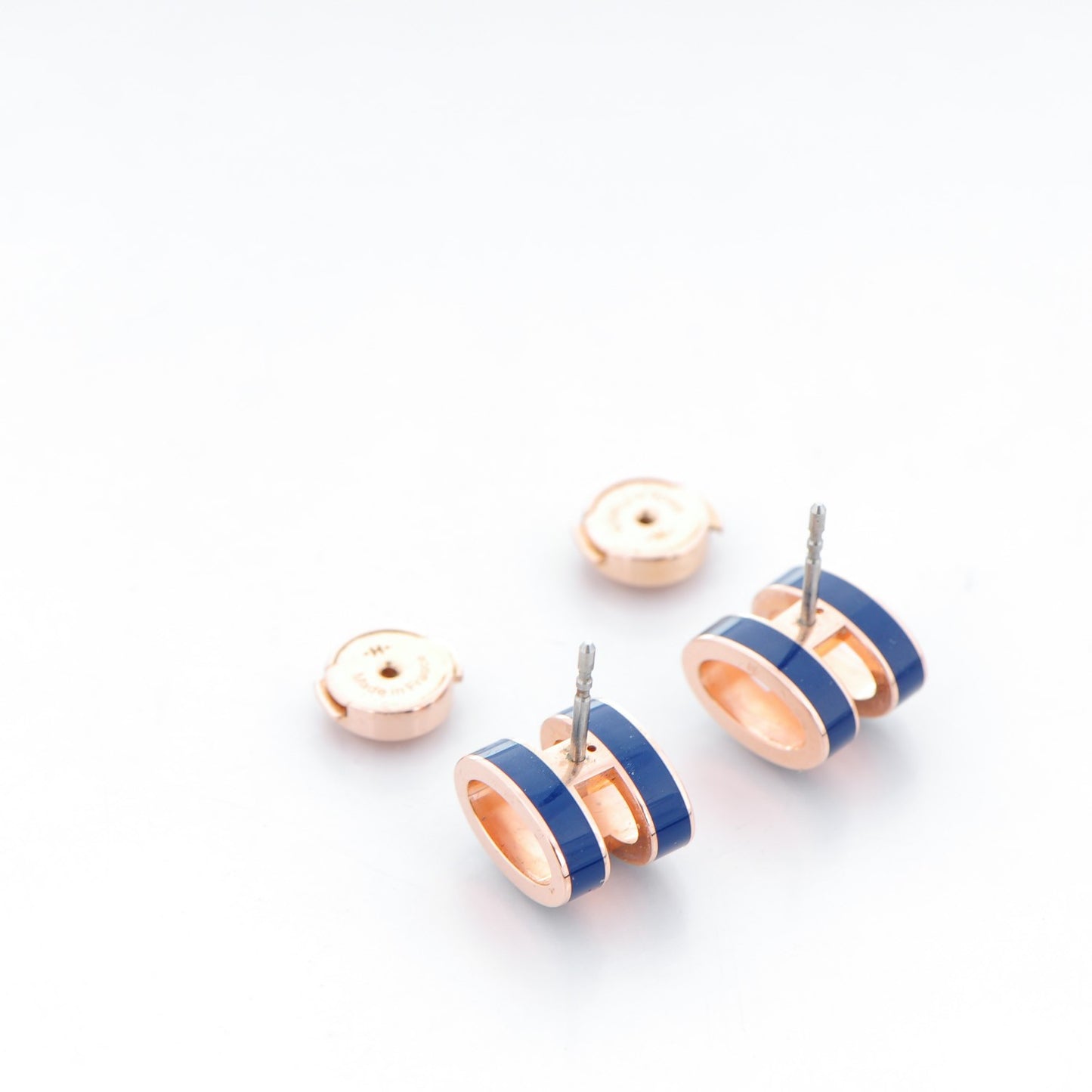 Rose Gold Lacquered Pop H Earrings Navy Bleu