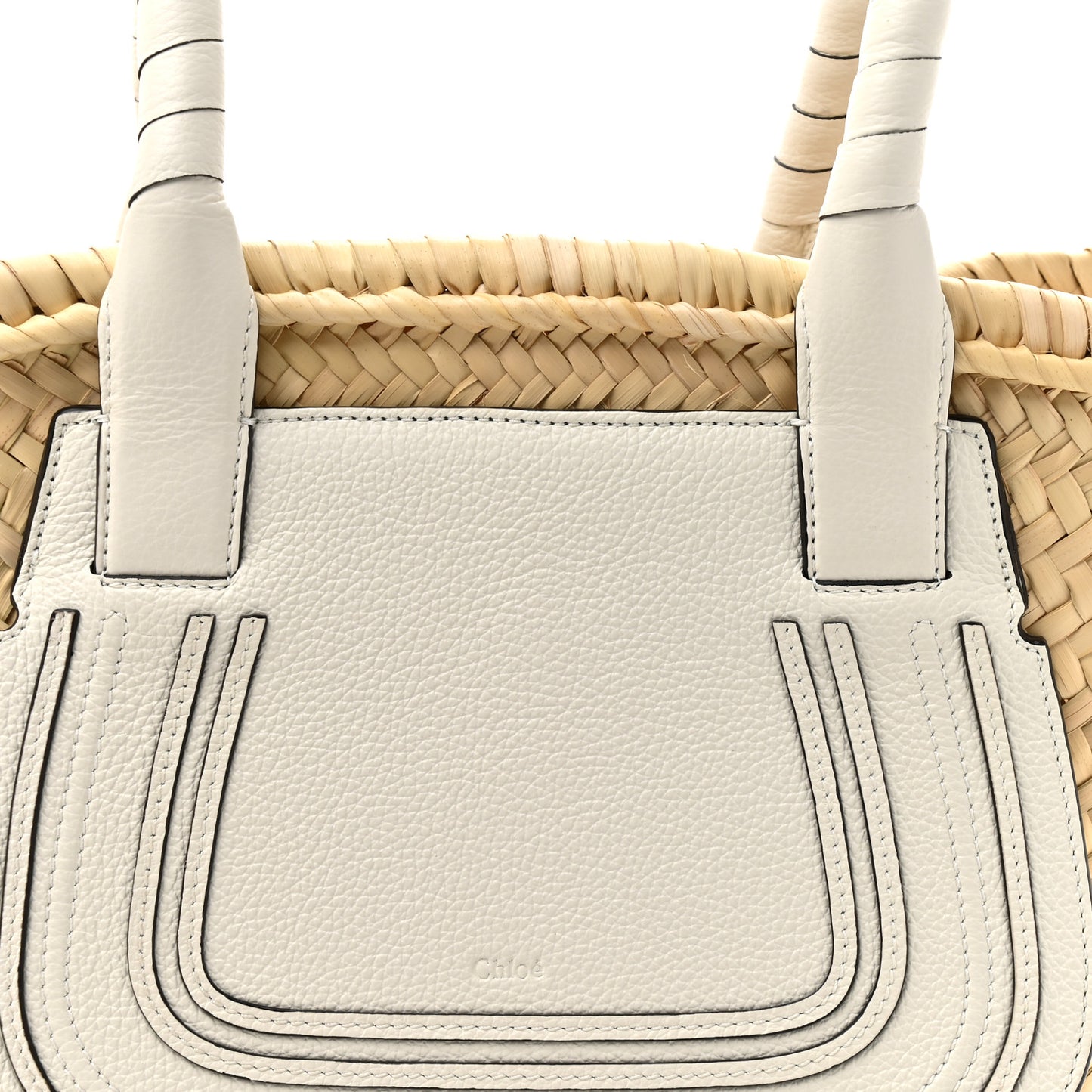 Raffia Grain Calfskin Medium Marcie Basket White