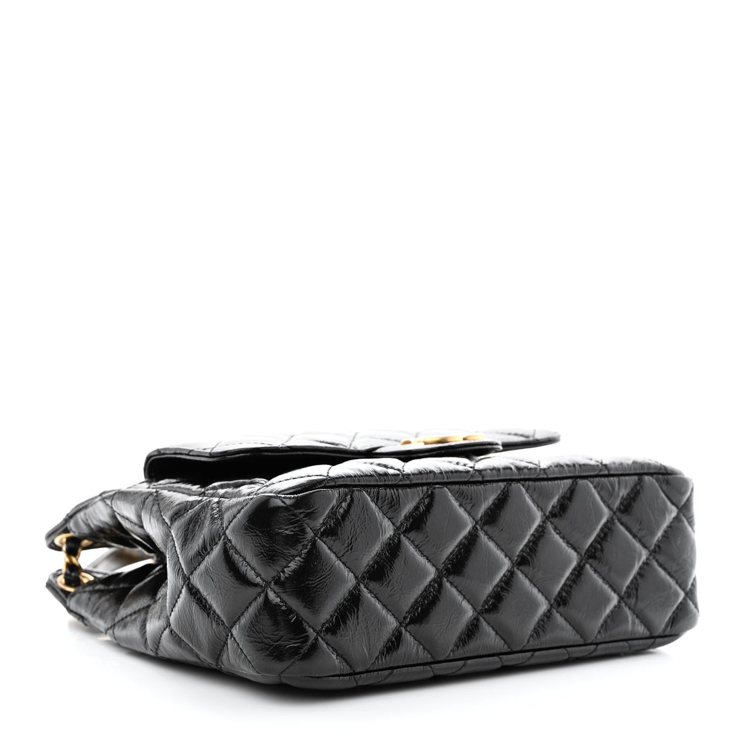 Shiny Crumpled Calfskin Quilted Wavy CC Hobo Black