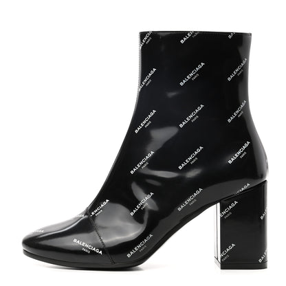 Balenciaga Patent Allover Logo Ankle Boots 37 Black 1 of 8