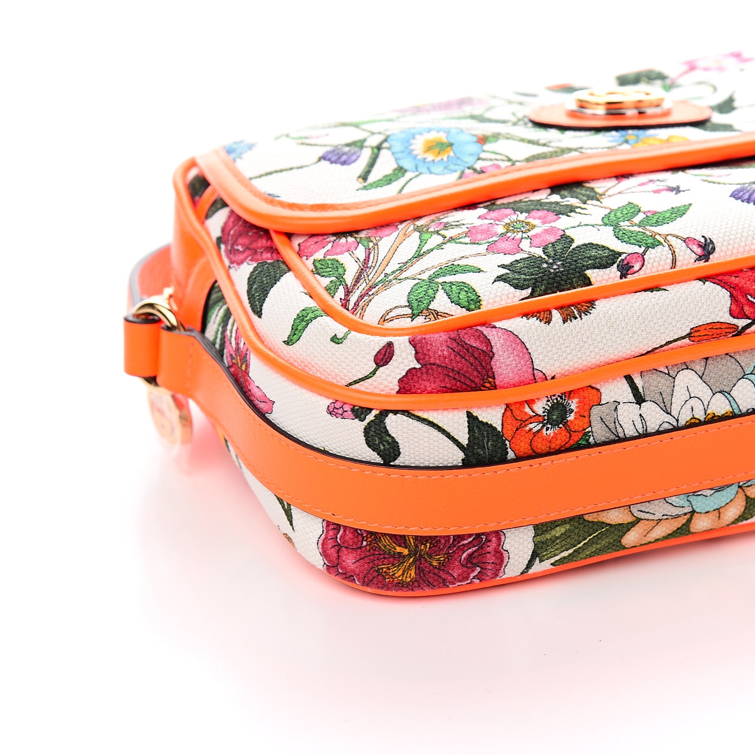 Gucci Canvas Flora Floral Shoulder Bag White Orange Fluo 7 of 9