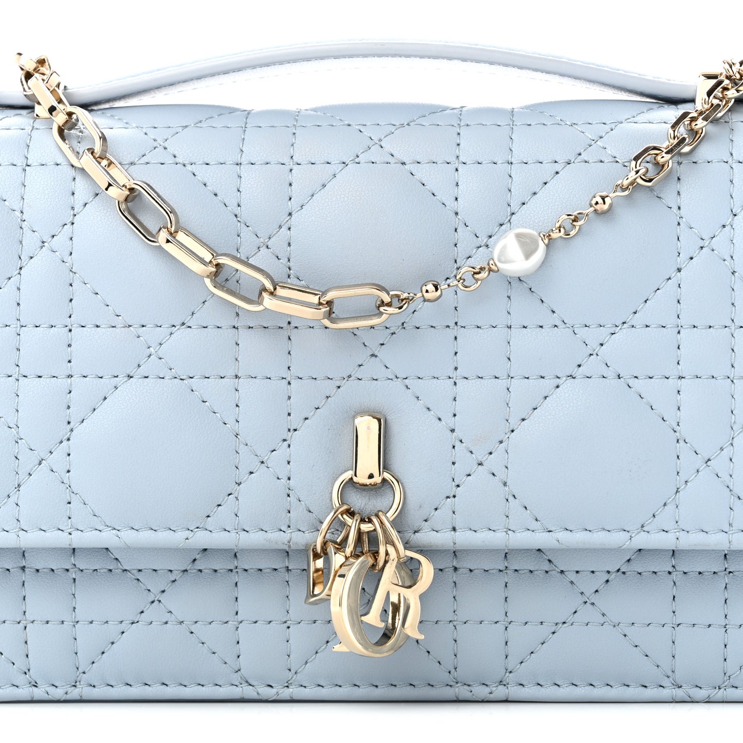 Lambskin Cannage Mini My Dior Top Handle Clutch Cloud Blue