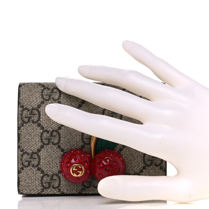 Gucci GG Supreme Monogram Cherry Embellished Card Case Wallet Hibiscus Red 2 of 8