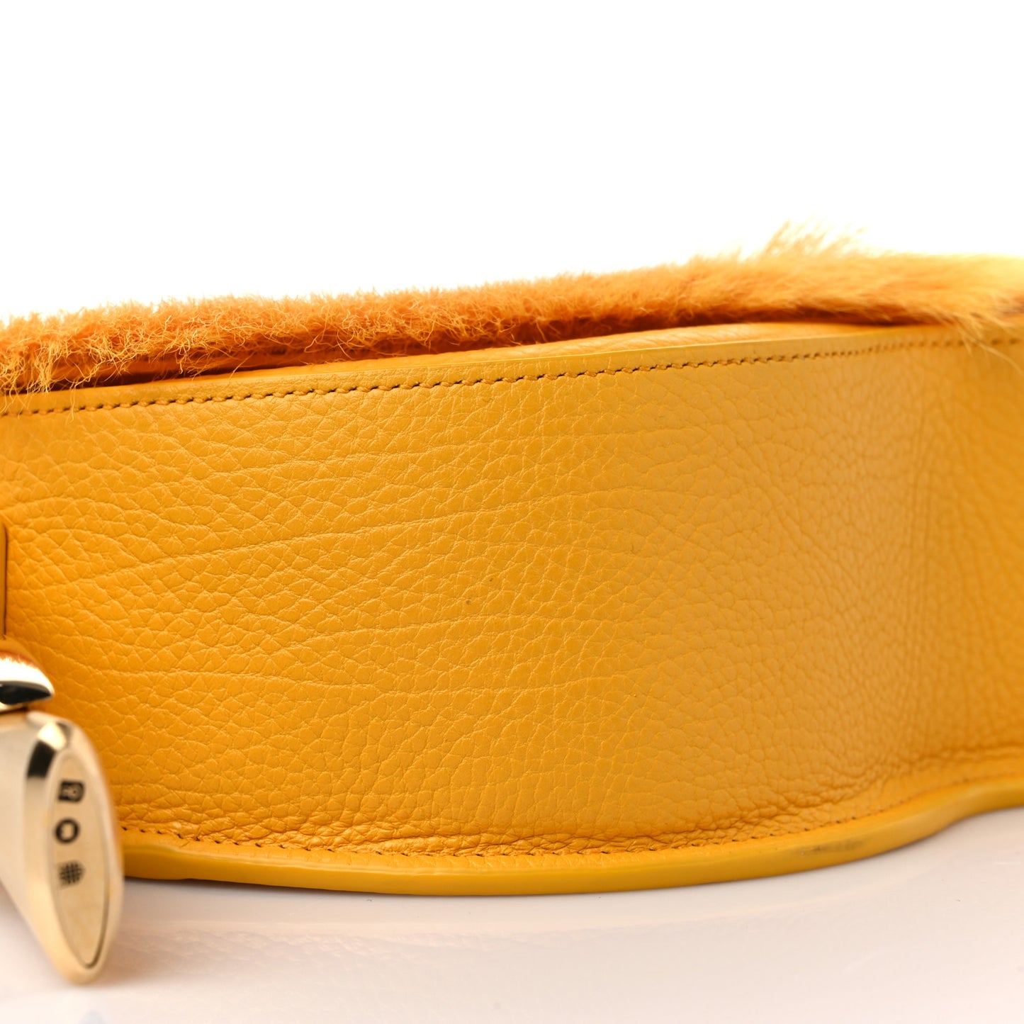 Calfskin Goat Fur Chess Satchel Bag Mimosa