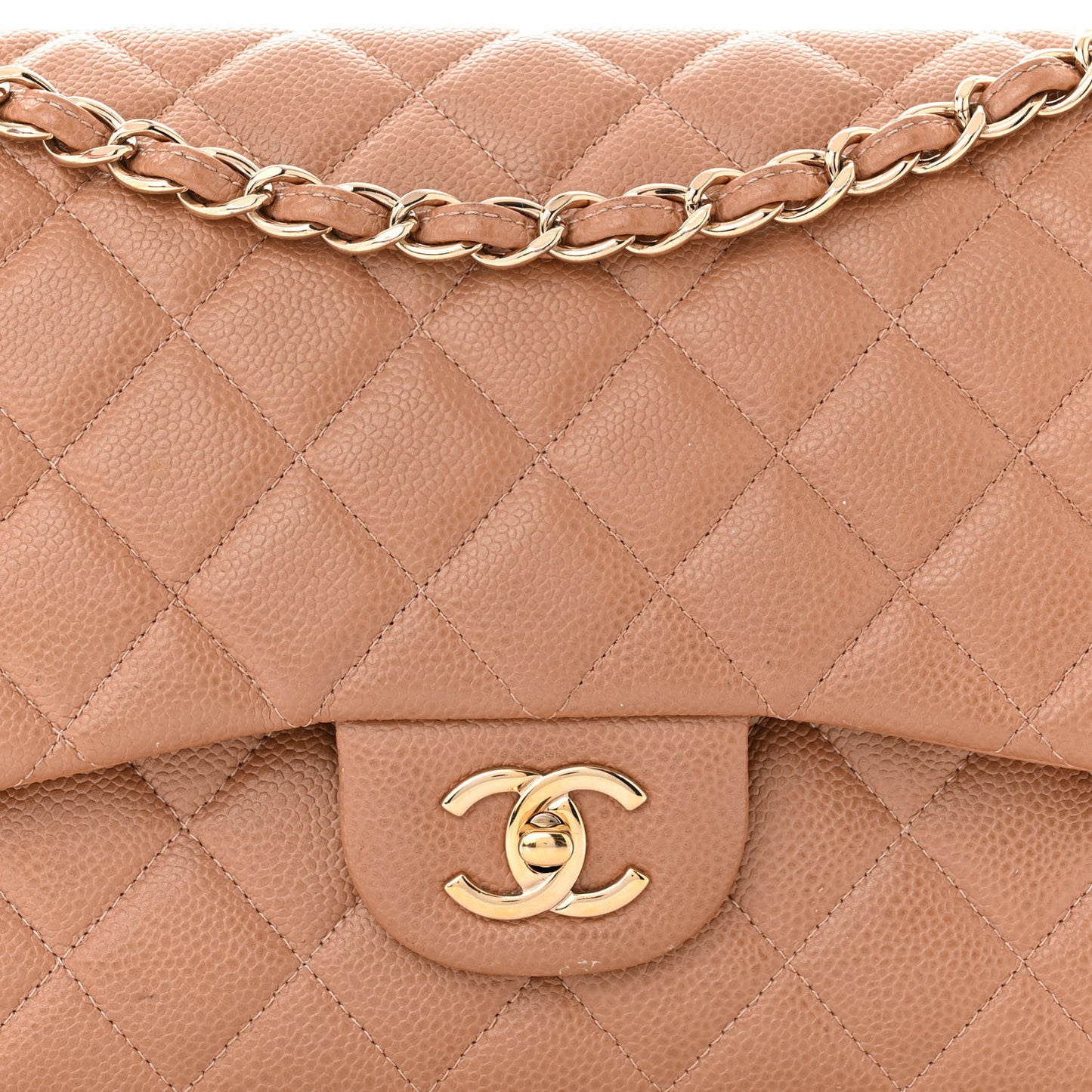 Caviar Quilted Jumbo Double Flap Beige
