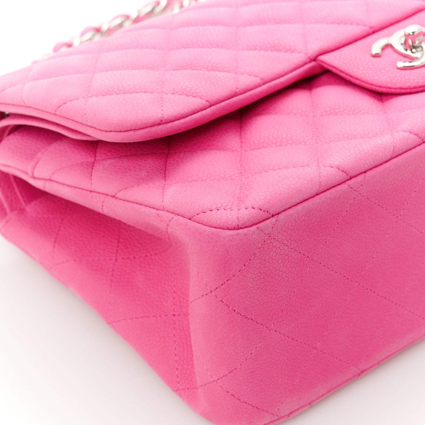 Iridescent Caviar Quilted Jumbo Double Flap Pink