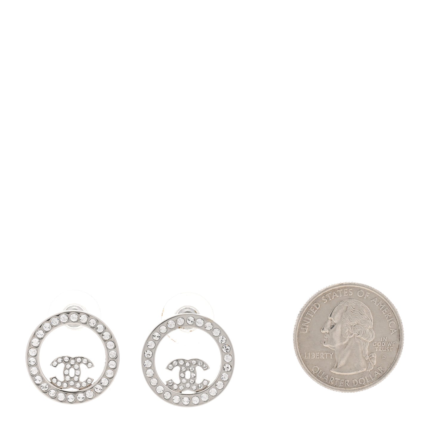 Crystal CC Round Earrings Silver