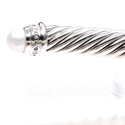 David Yurman Sterling Silver Diamond Pearl 5mm Cable Classics Bracelet 5 of 5