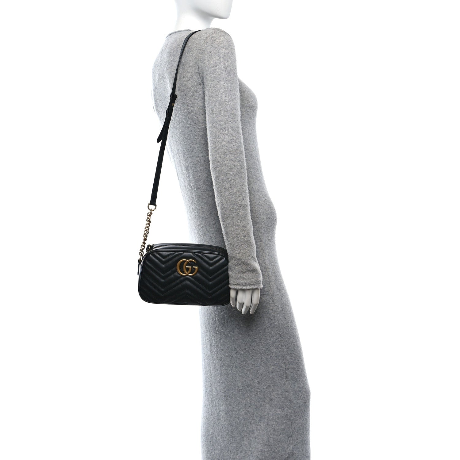 Gucci Calfskin Matelasse Small GG Marmont Chain Shoulder Bag Black 2 of 10