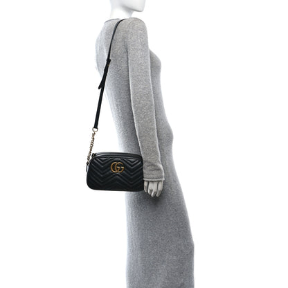 Gucci Calfskin Matelasse Small GG Marmont Chain Shoulder Bag Black 2 of 10