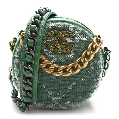 Chanel Sequin Chanel 19 Round Clutch With Chain Green Green 1 of 10